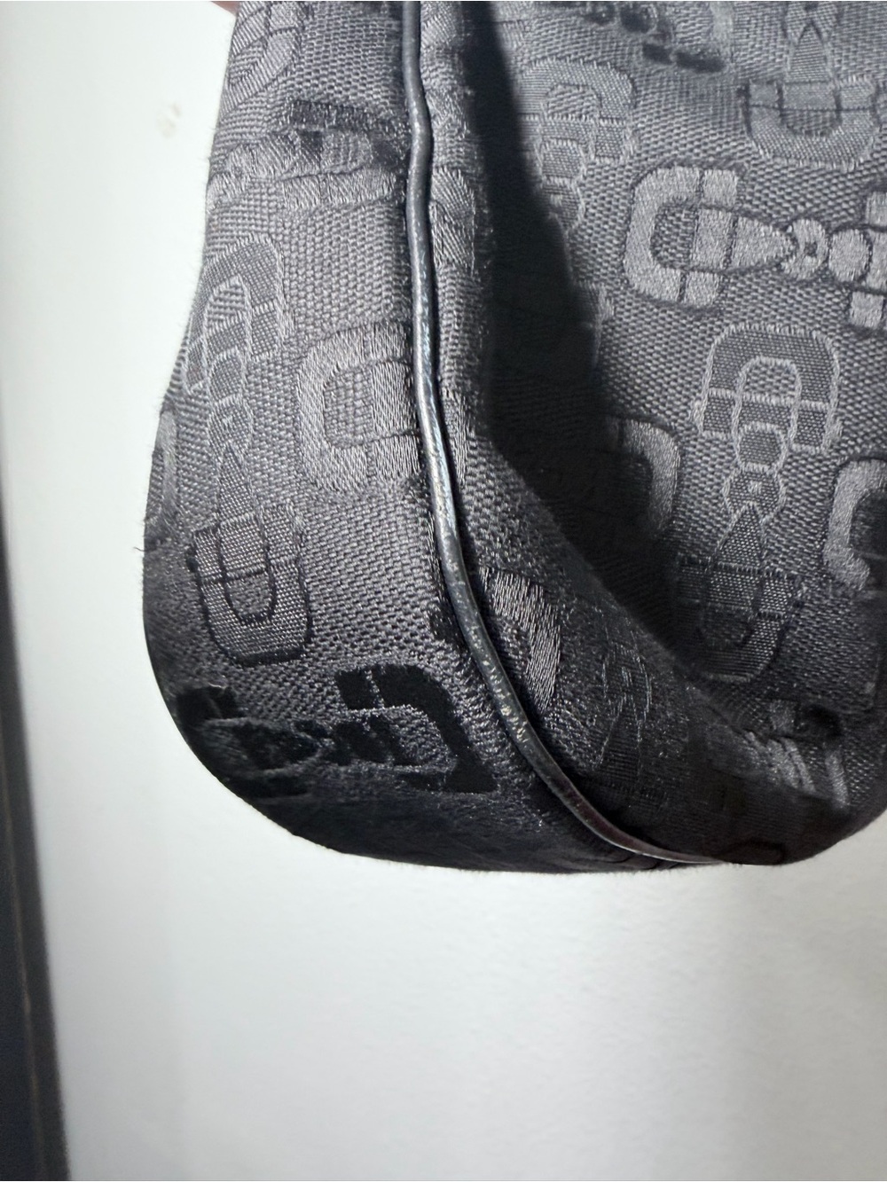 GUCCI Horsebit Pattern Canvas Black Shoulder Bag 211524 - Picture 6 of 16